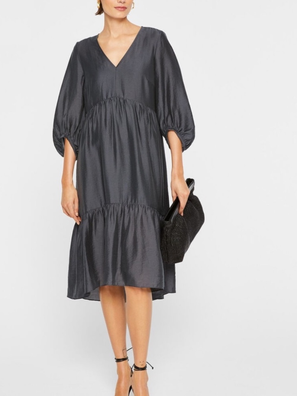 CLUB MONACO Easy Black Midi Tried V-Neck Dress, Size 00